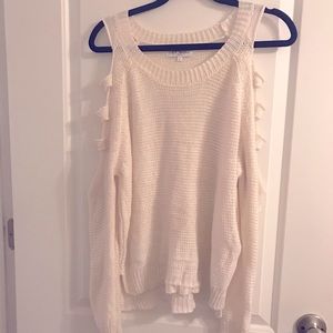 Off the shoulder white knitted sweater